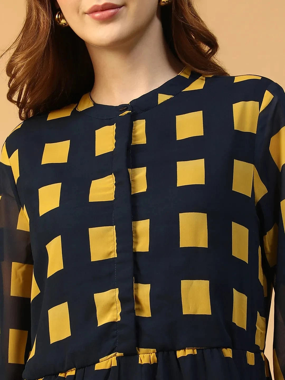 Navy Blue Geometric Print Dress