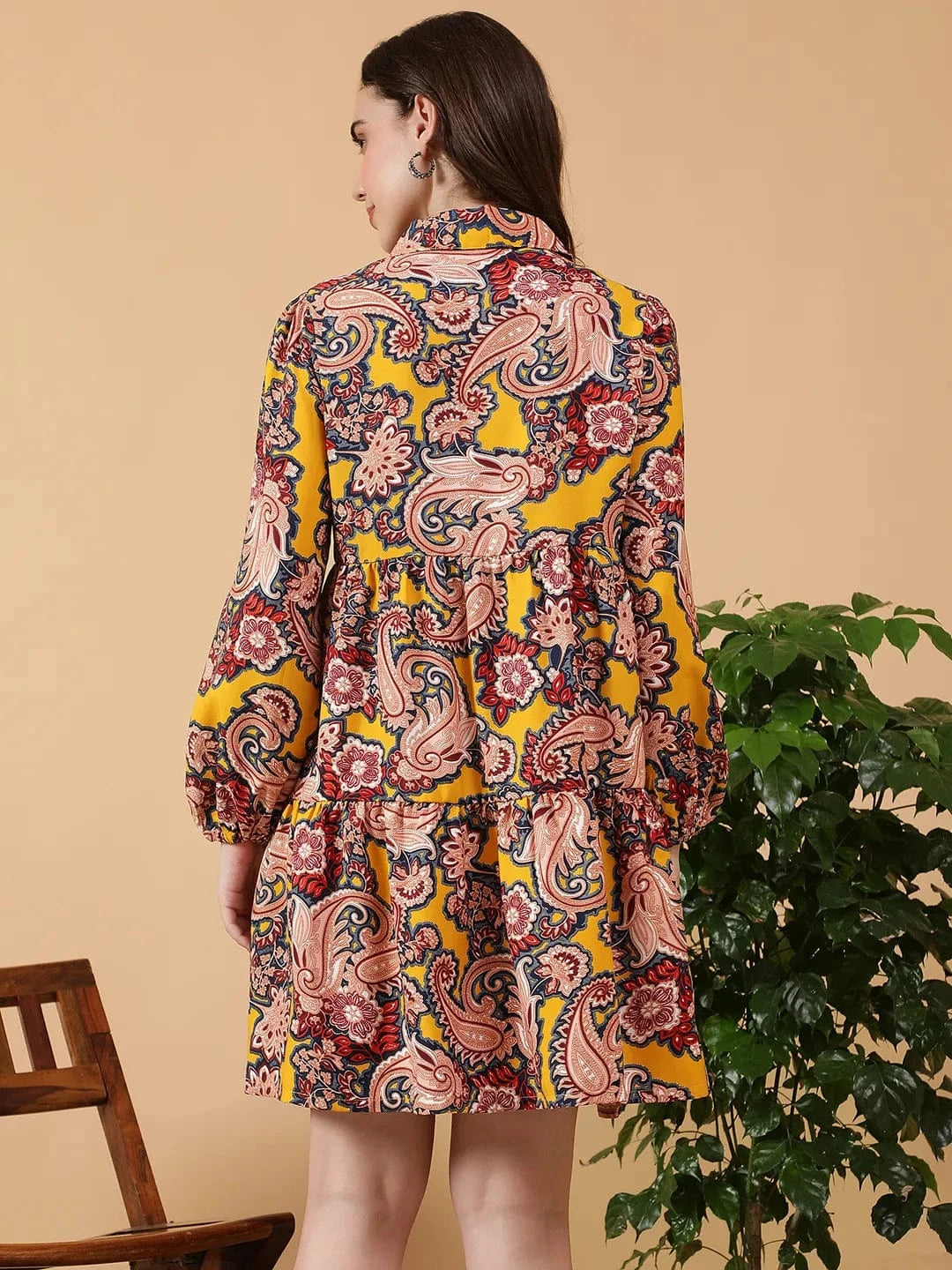 Yellow Tropical Print Women Maternity Dress