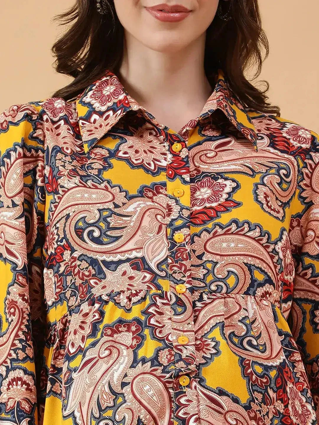 Yellow Tropical Print Women Maternity Dress