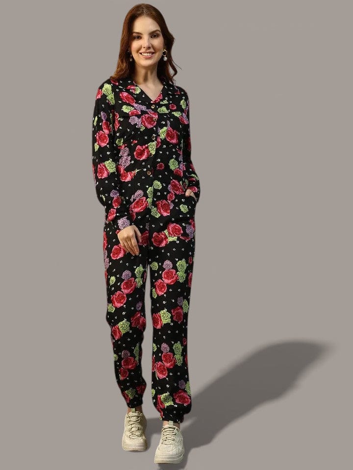 Black Floral Print Jumpsuit