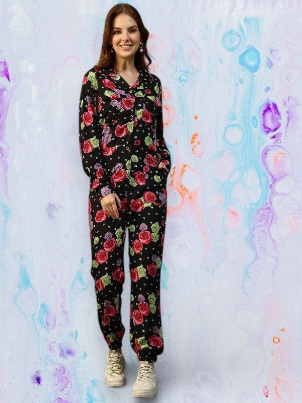 Black Floral Print Jumpsuit