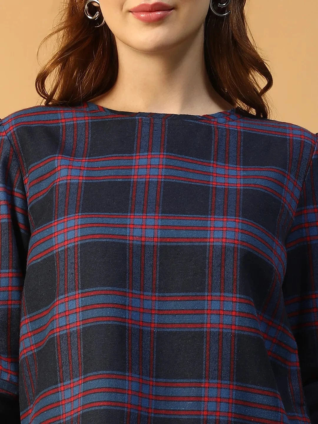 Purple Check Print Women Top