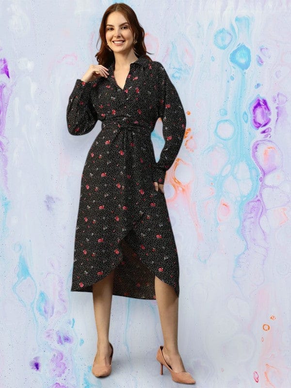 Black Floral Print Dress