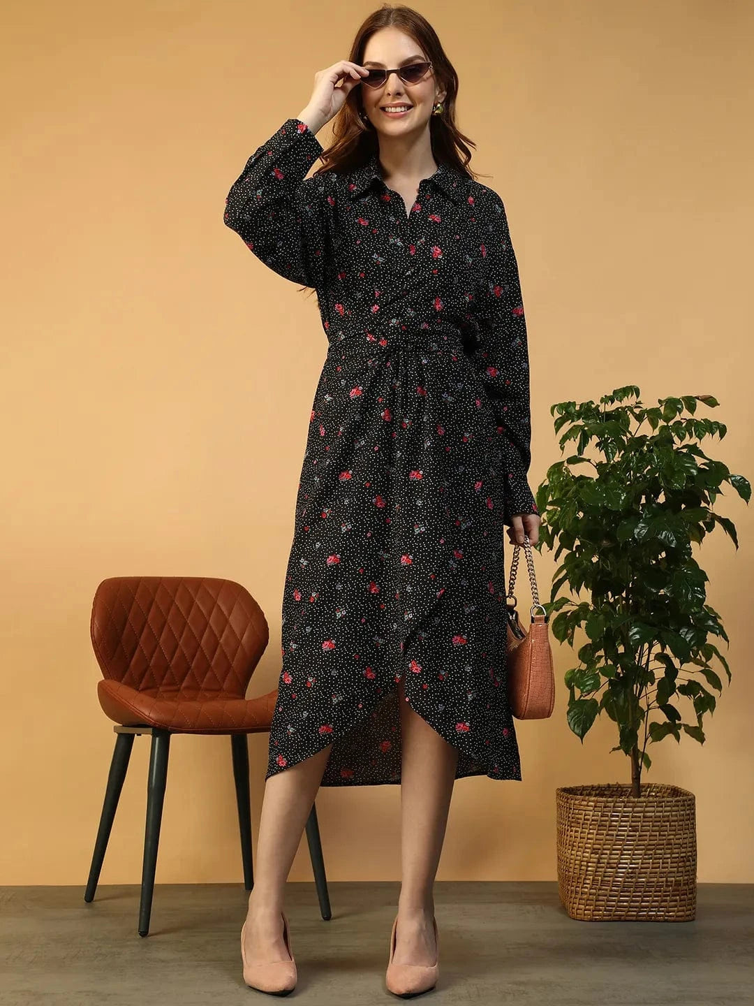 Black Floral Print Dress