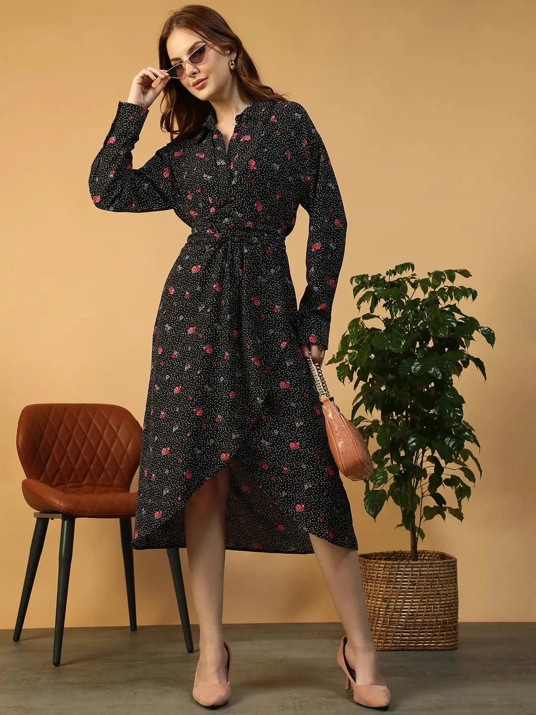 Black Floral Print Dress