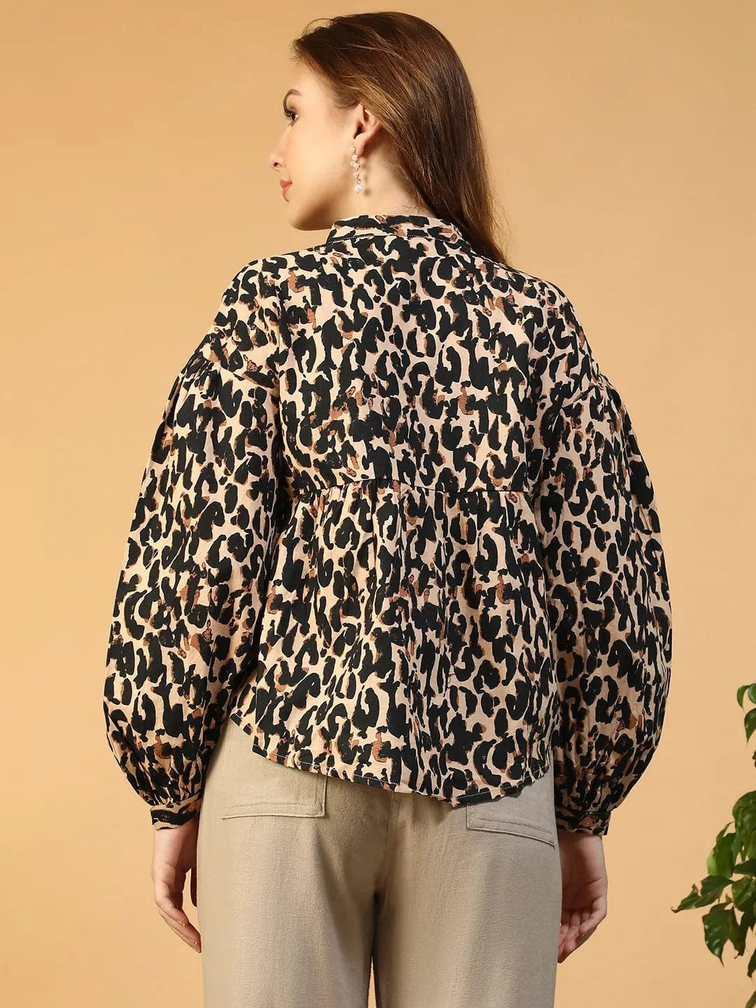 Brown Animal Print Cotton Shirt