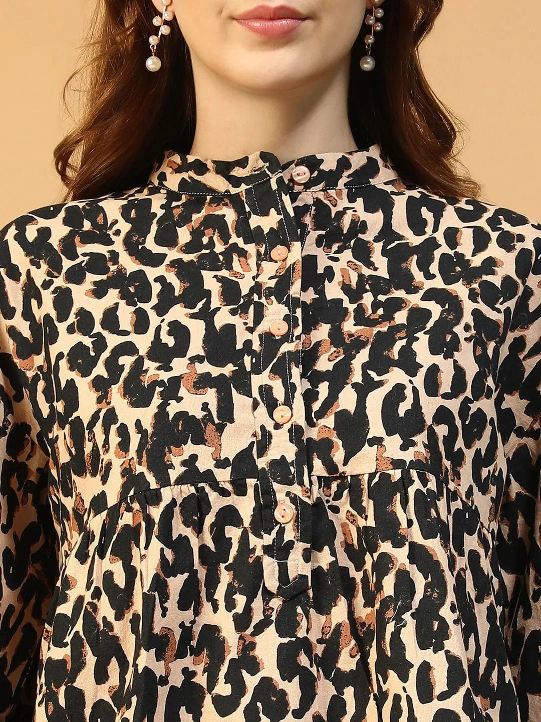 Brown Animal Print Cotton Shirt