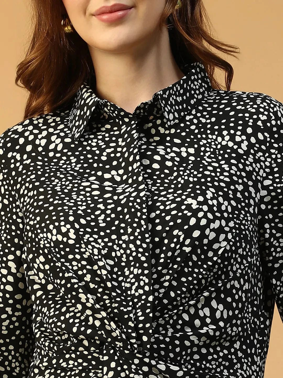 Dazzlina Black Floral Print 3/4 Sleeve Collared Button Down Women Short Dress