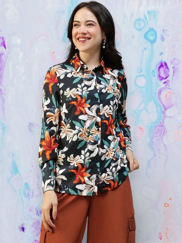 Black Floral Print Shirt