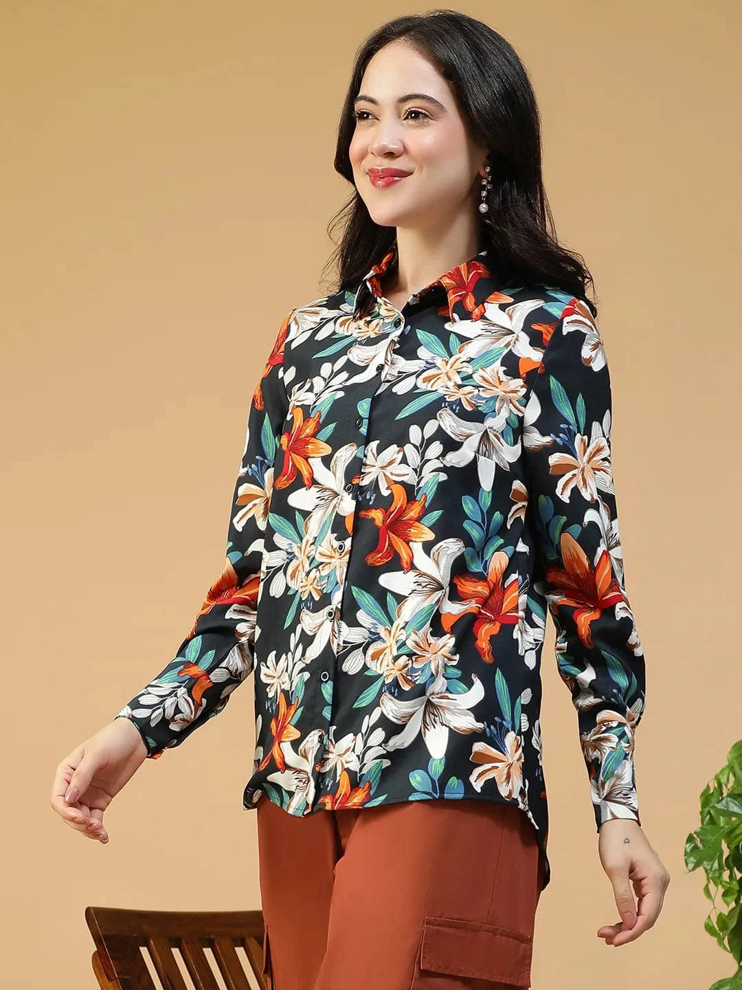 Black Floral Print Shirt