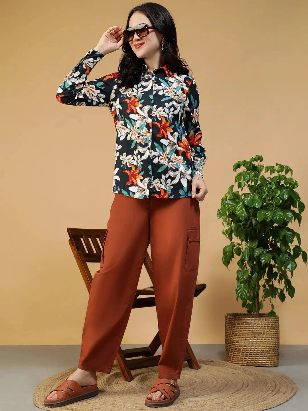 Black Floral Print Shirt