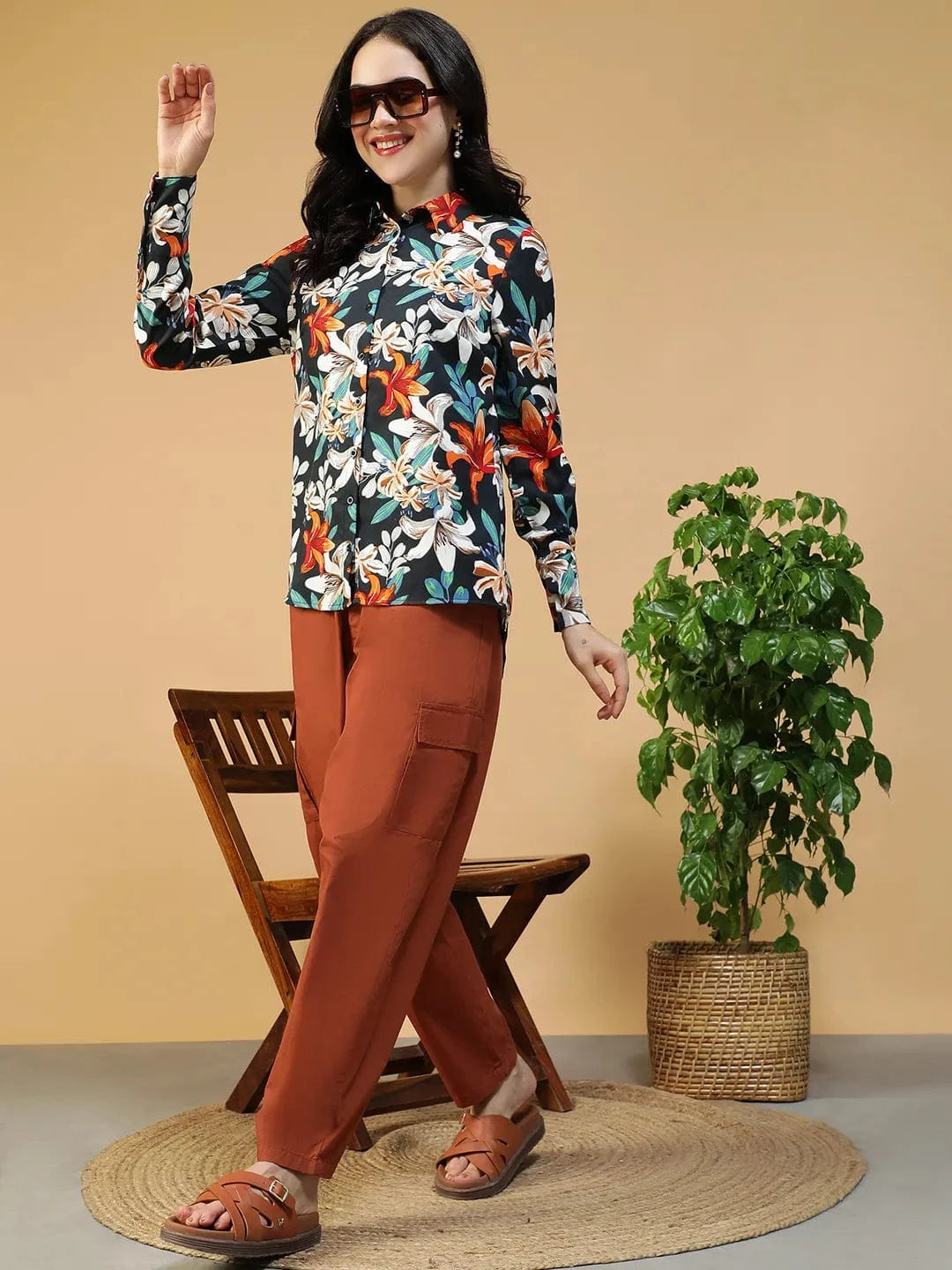 Black Floral Print Shirt