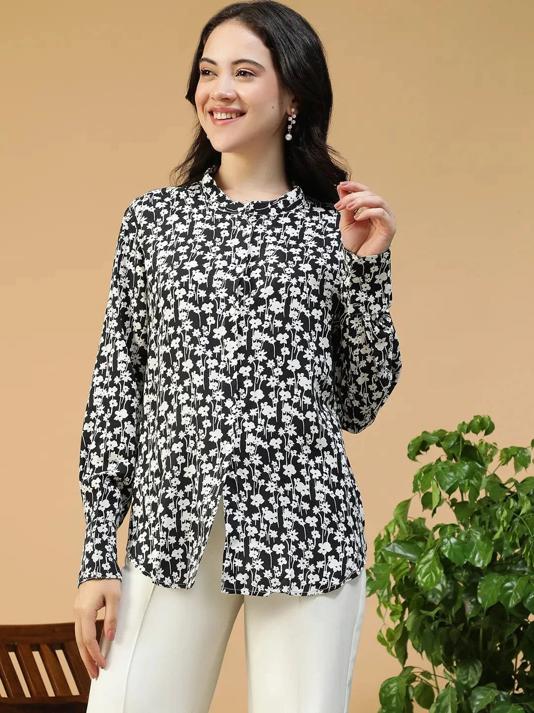 Black Floral Print Shirt