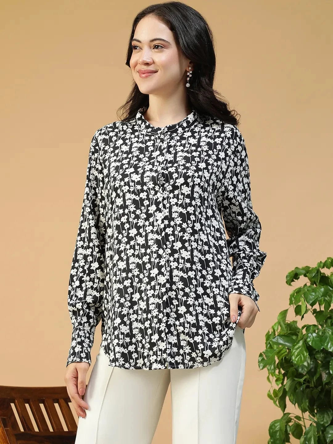 Black Floral Print Shirt