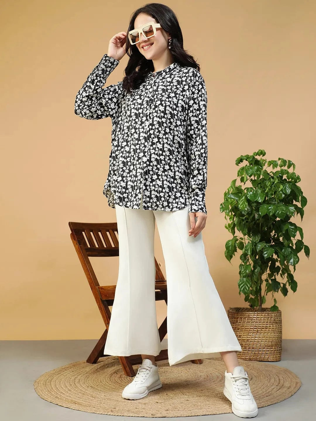 Black Floral Print Shirt