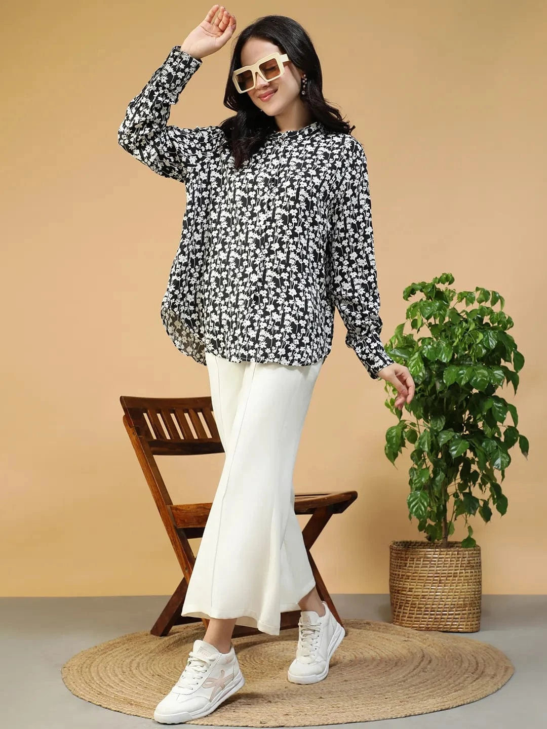 Black Floral Print Shirt