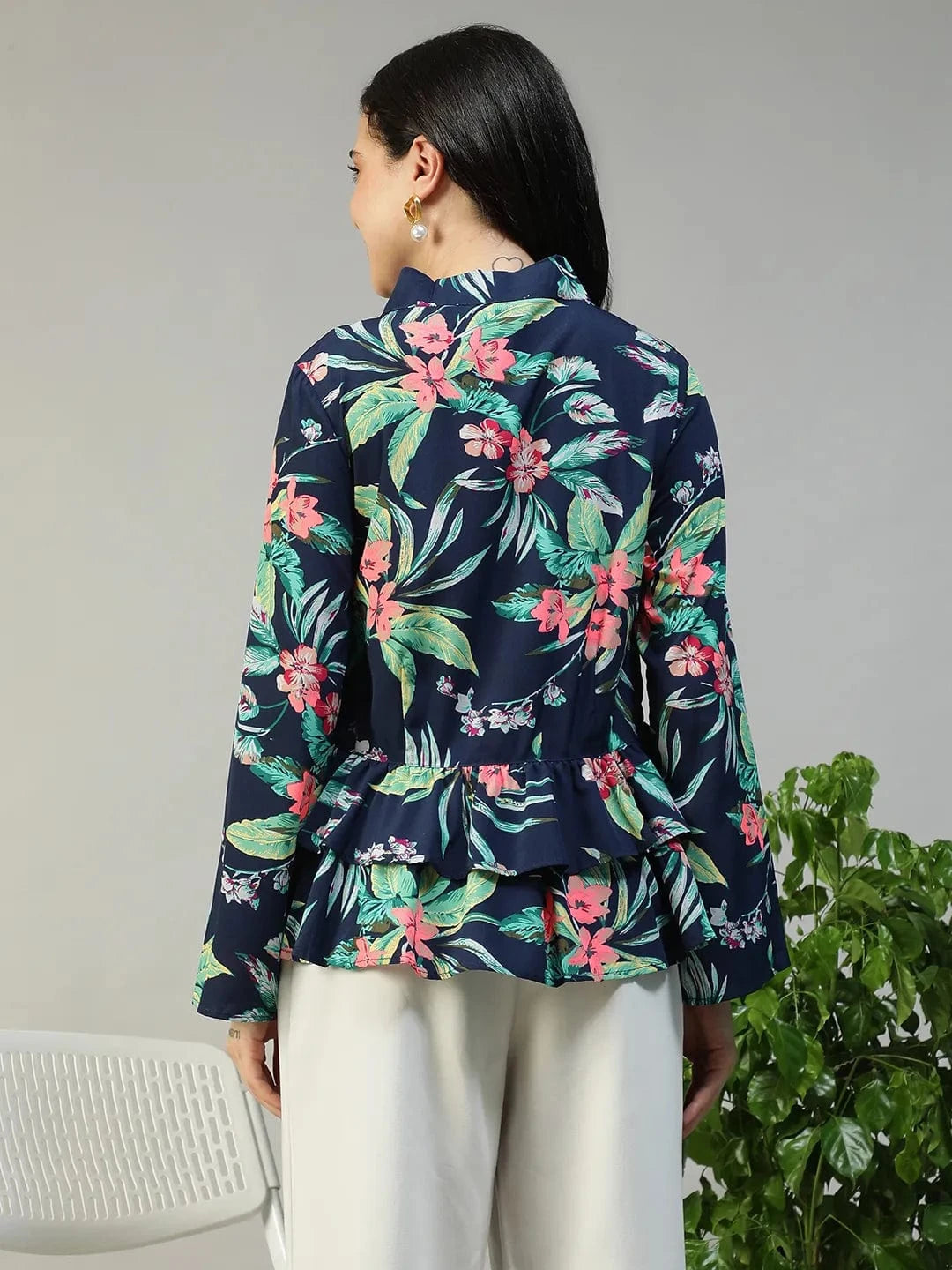 Navy Blue Floral Print Top
