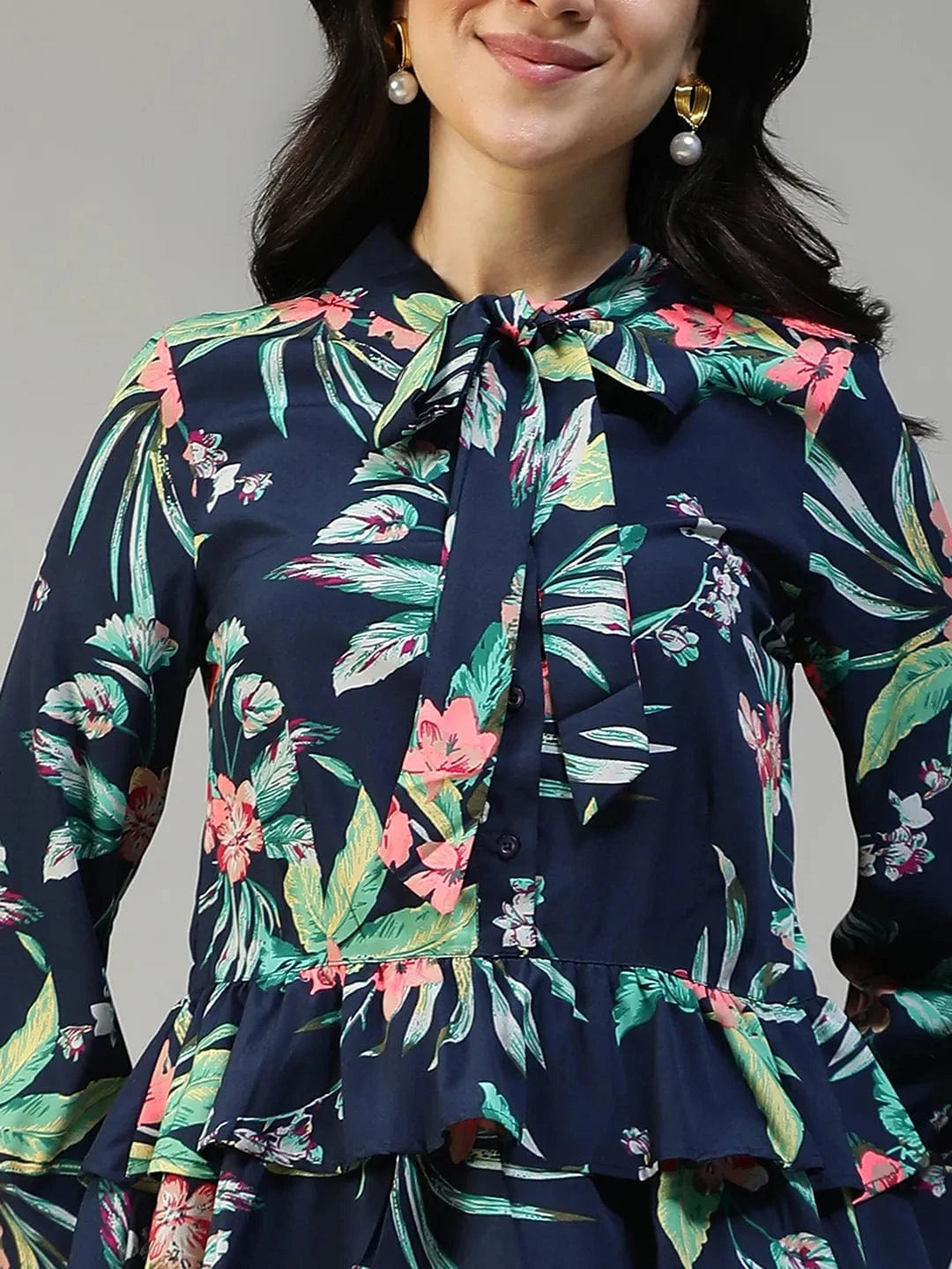 Navy Blue Floral Print Top