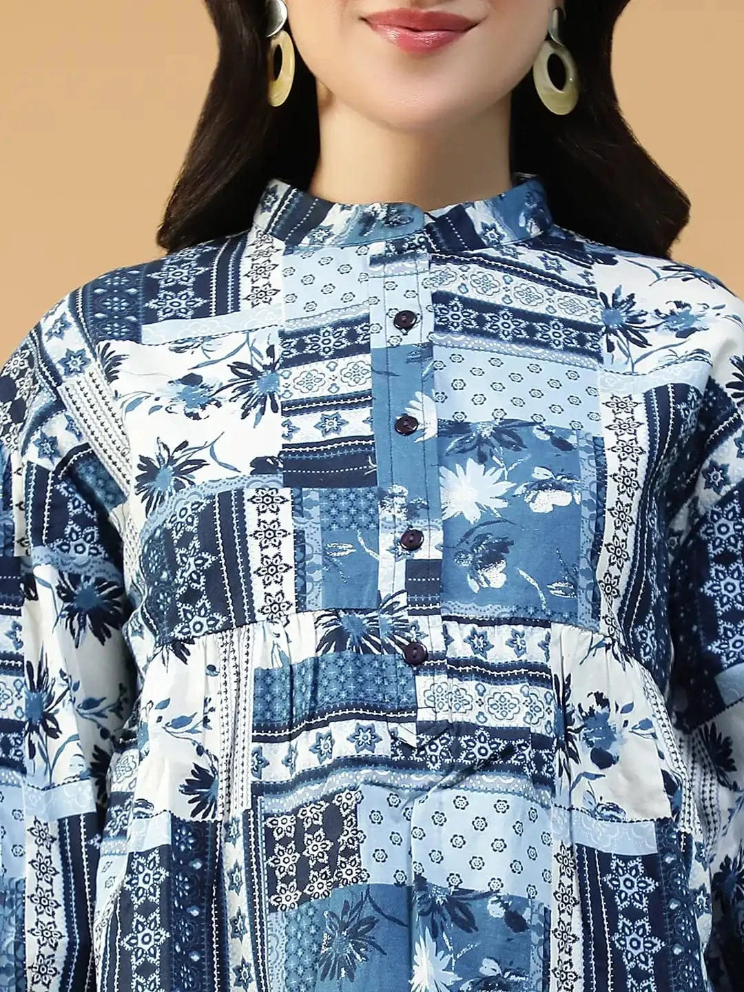 Blue Abstract Print Cotton Top