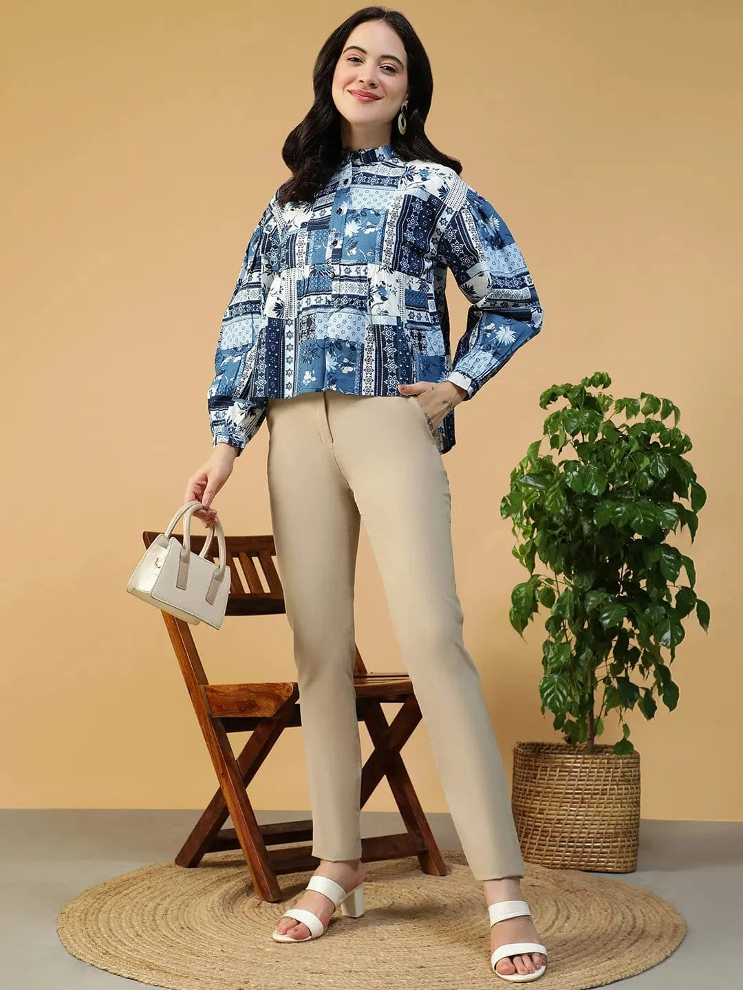 Blue Abstract Print Cotton Top