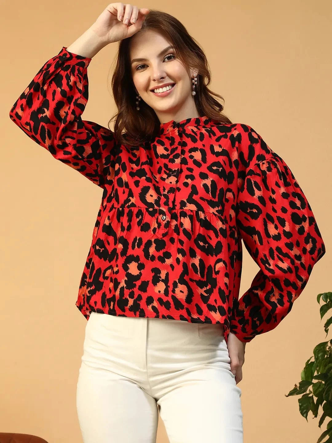 Red Animal Print Cotton Top