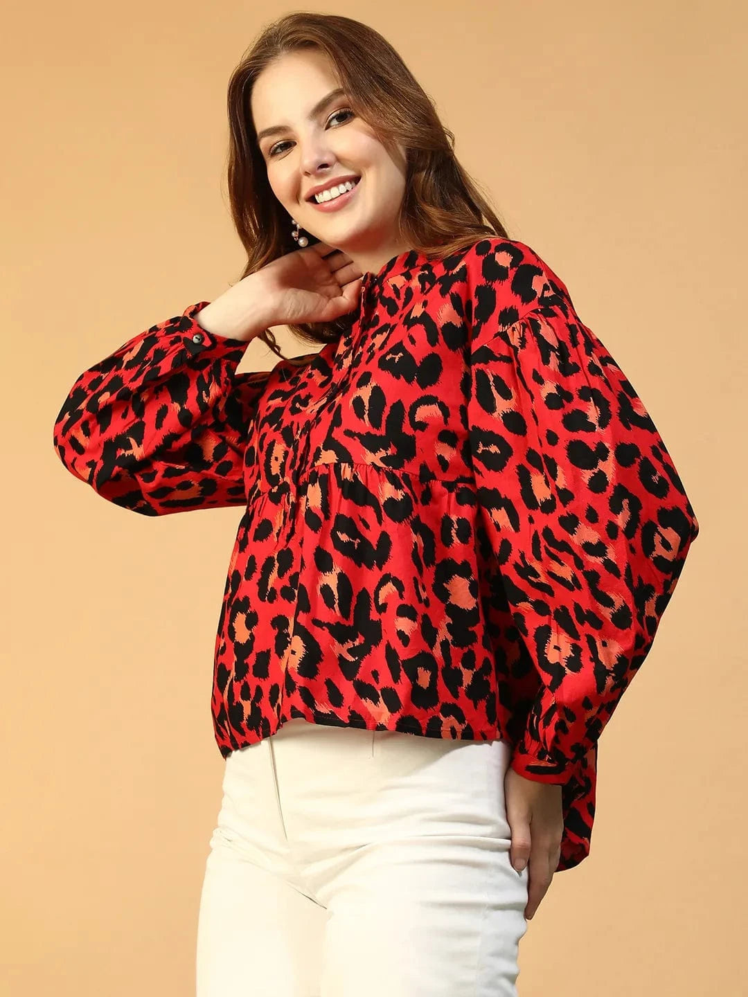 Red Animal Print Cotton Top