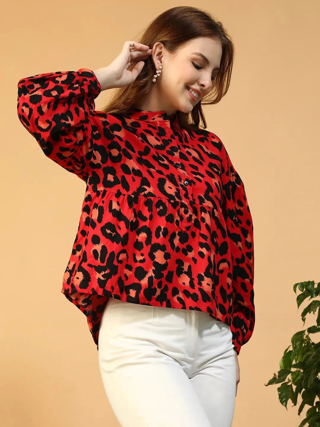 Red Animal Print Cotton Top