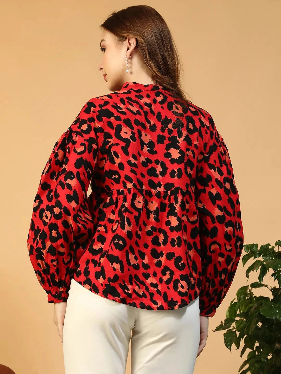 Red Animal Print Cotton Top