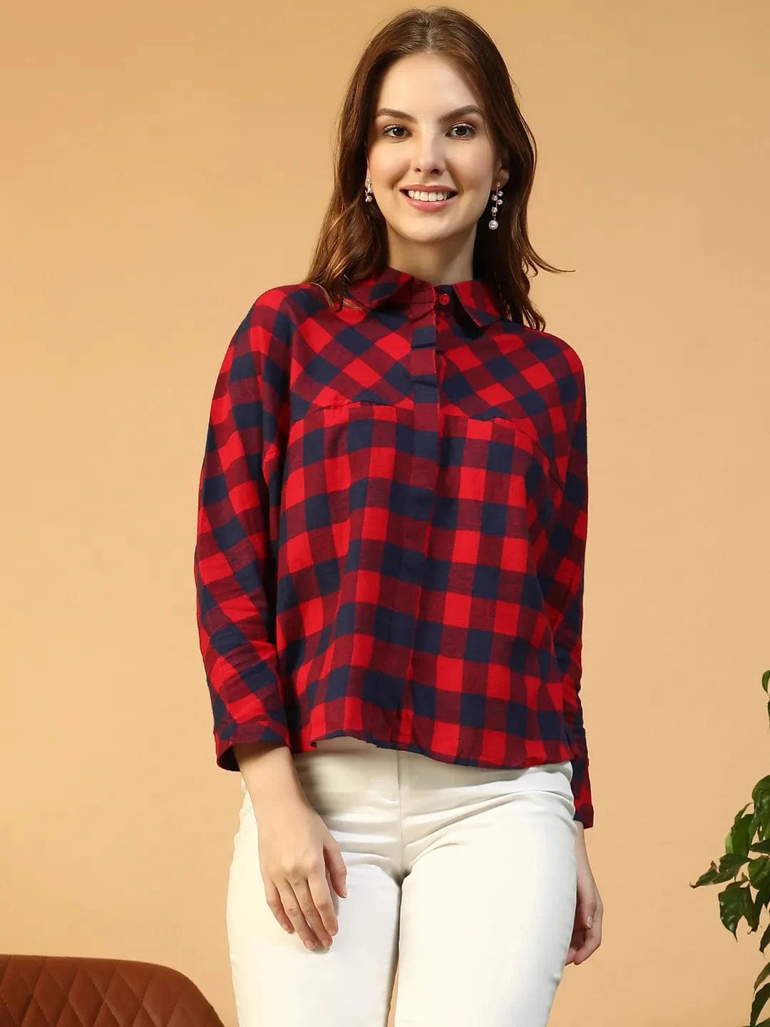Red Check Print Cotton Shirt