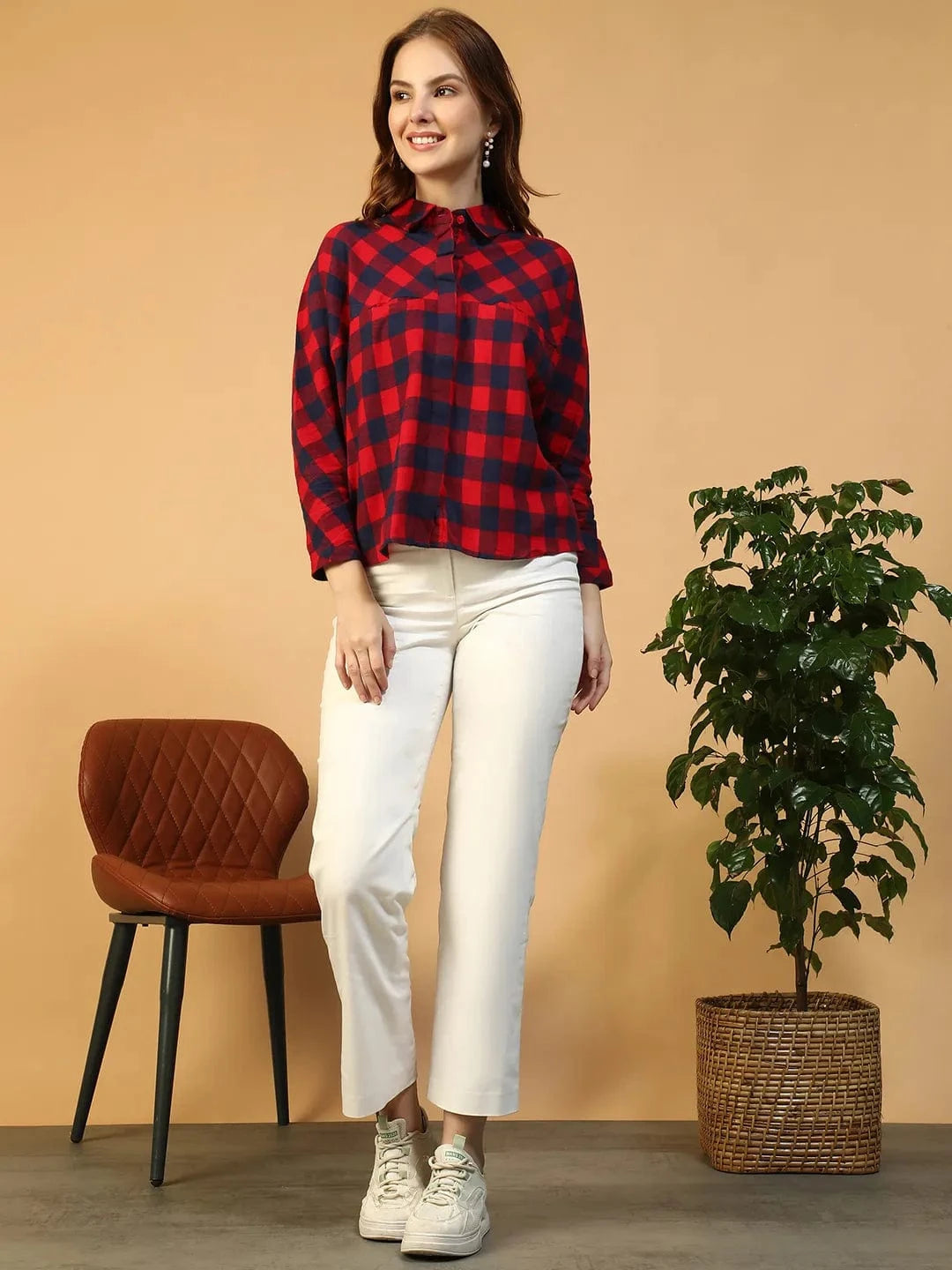Red Check Print Cotton Shirt