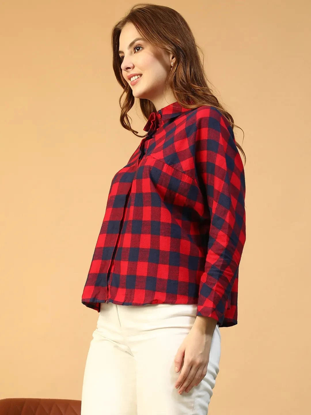 Red Check Print Cotton Shirt