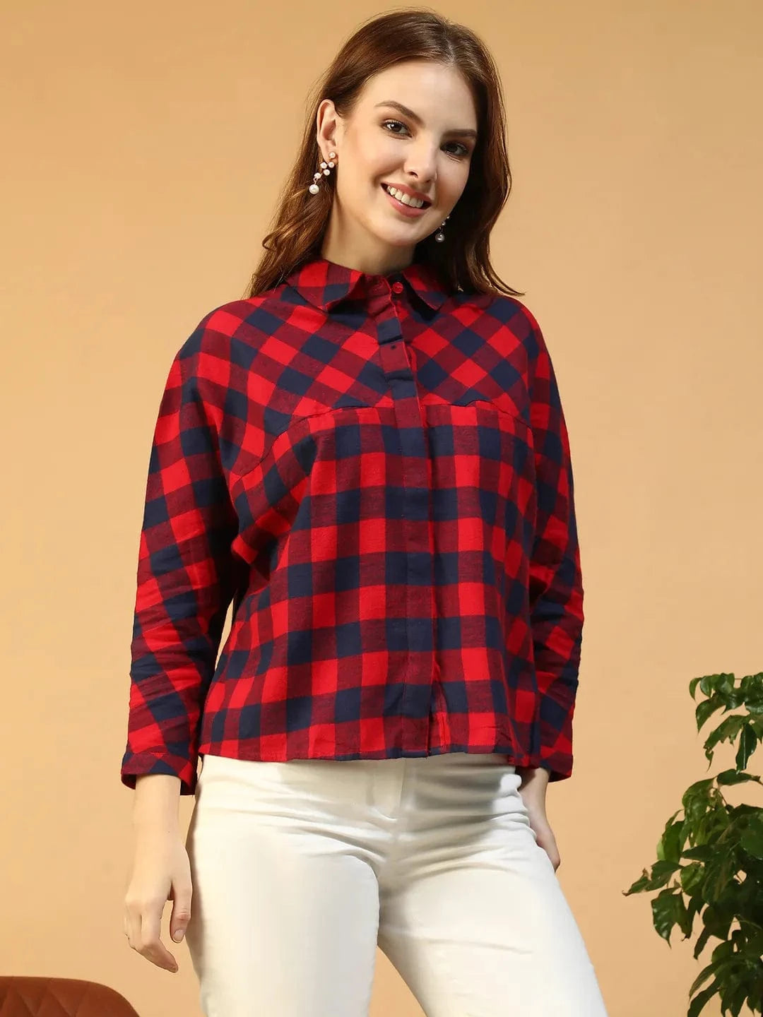 Red Check Print Cotton Shirt