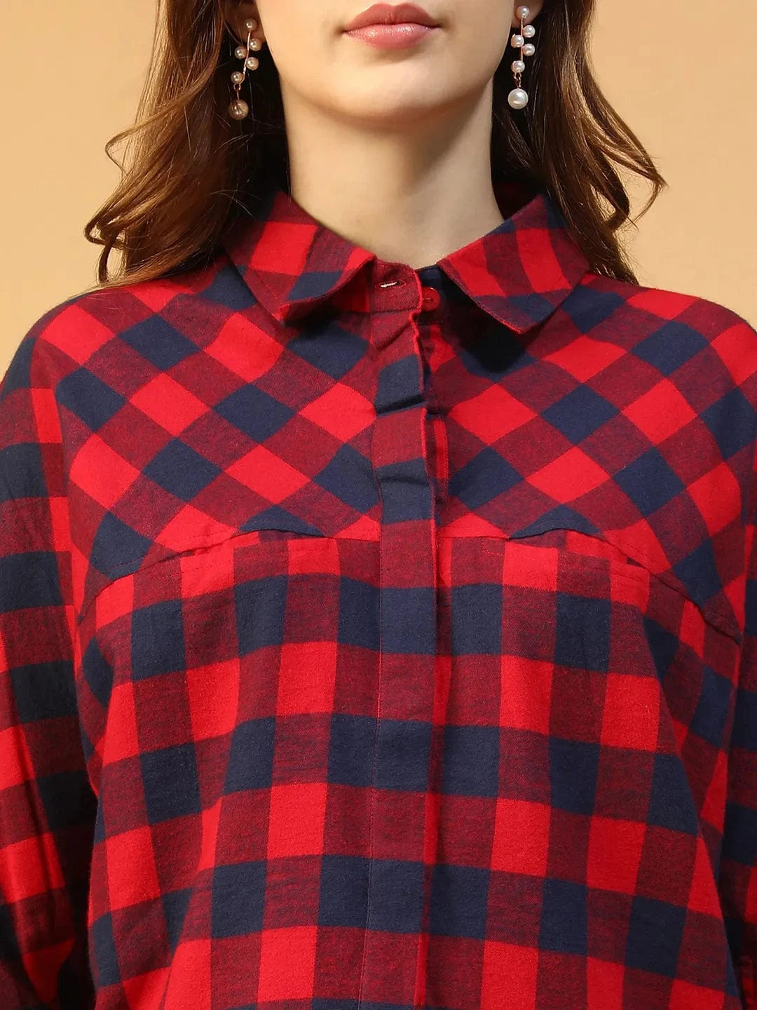 Red Check Print Cotton Shirt