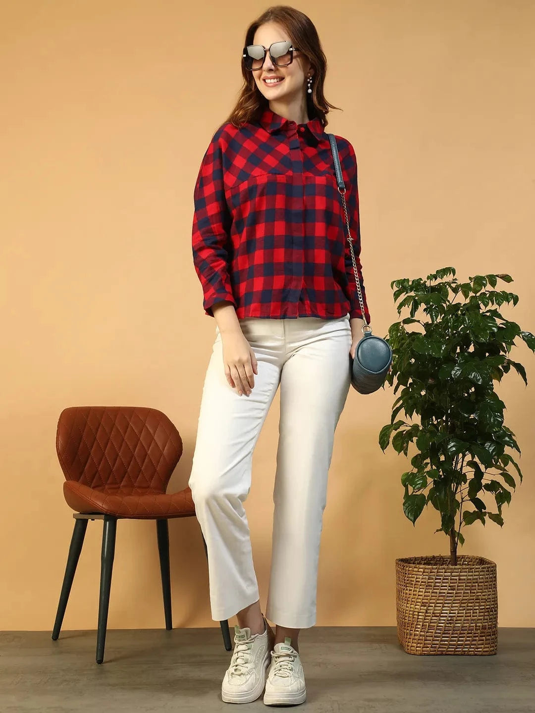 Red Check Print Cotton Shirt