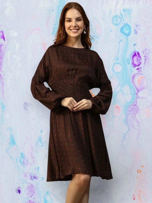 Brown Dot Print Dress