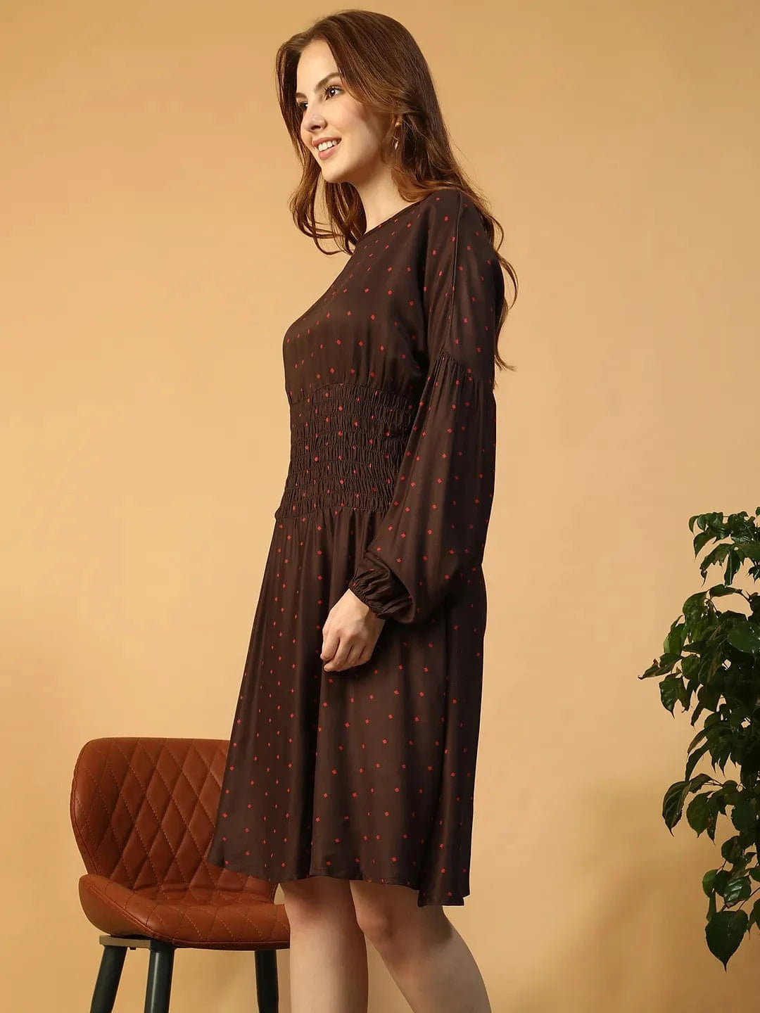 Brown Dot Print Dress