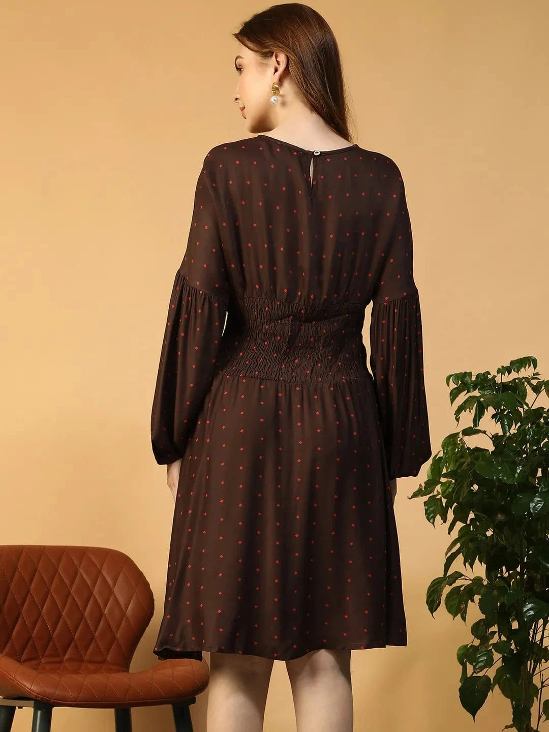 Brown Dot Print Dress