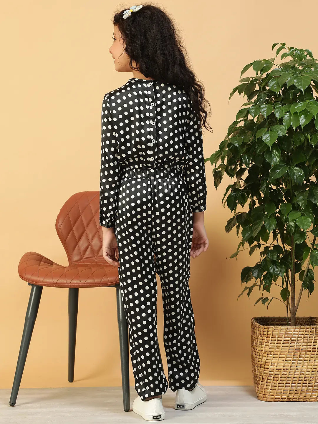 Kid Girl Black Polka Dot Jumpsuit