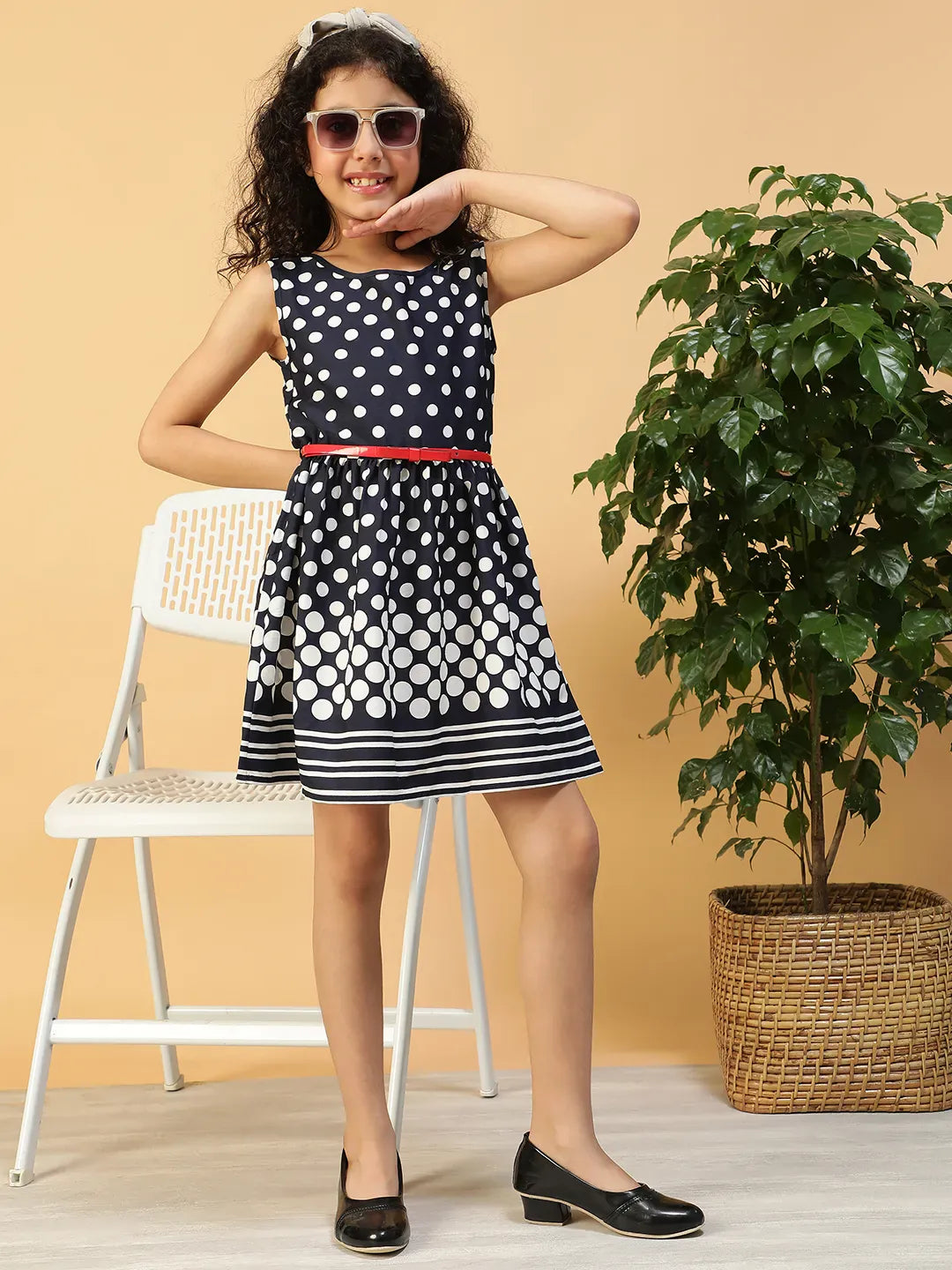Kid Girl Navy Blue Polka Dot Dress