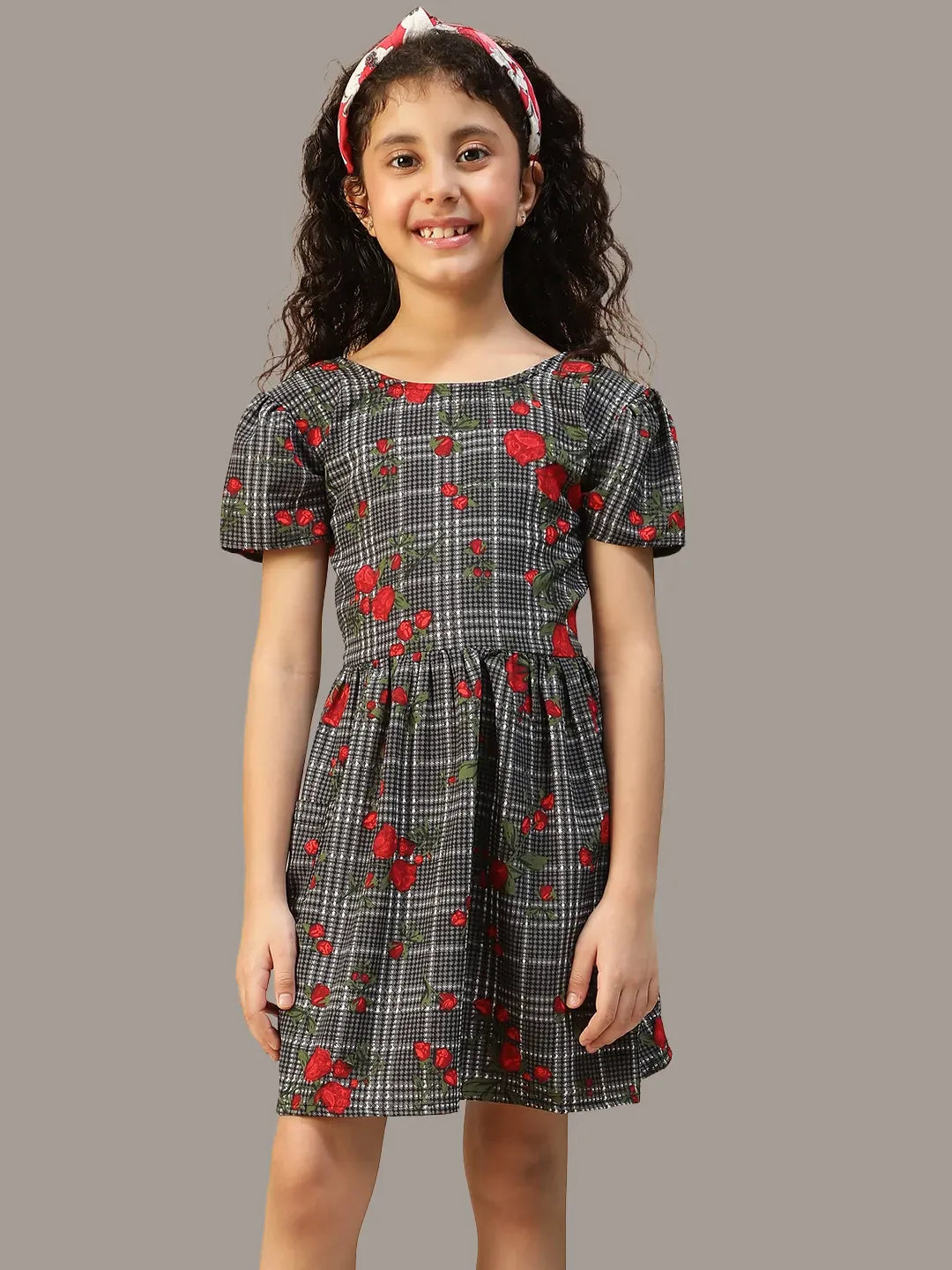 Kid Girl Black Floral Print Dress