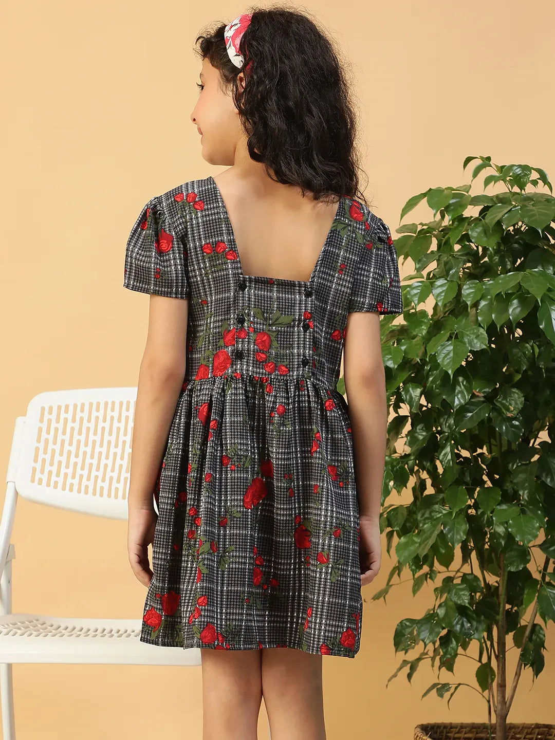 Kid Girl Black Floral Print Dress