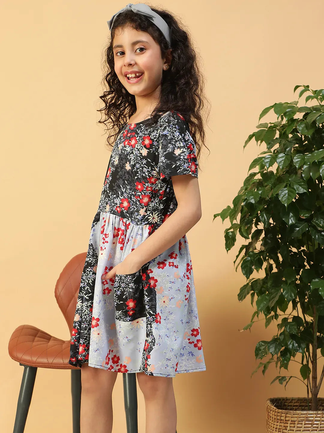 Kid Girl Multicolor Floral Print Dress
