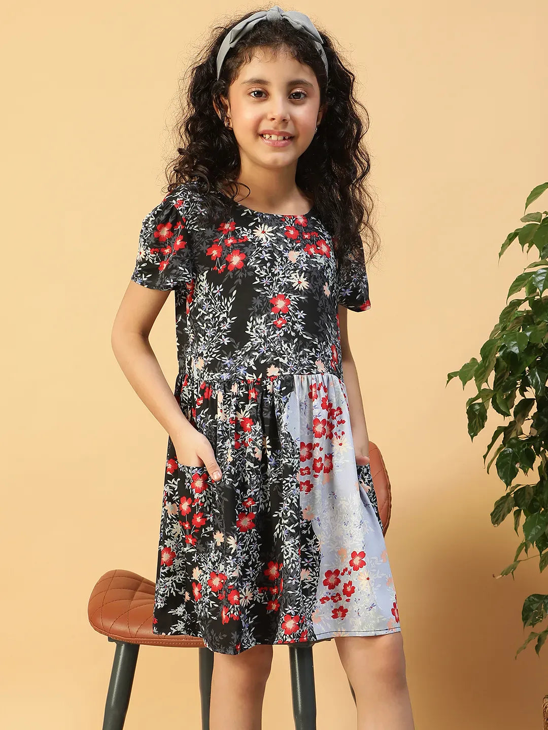 Kid Girl Multicolor Floral Print Dress