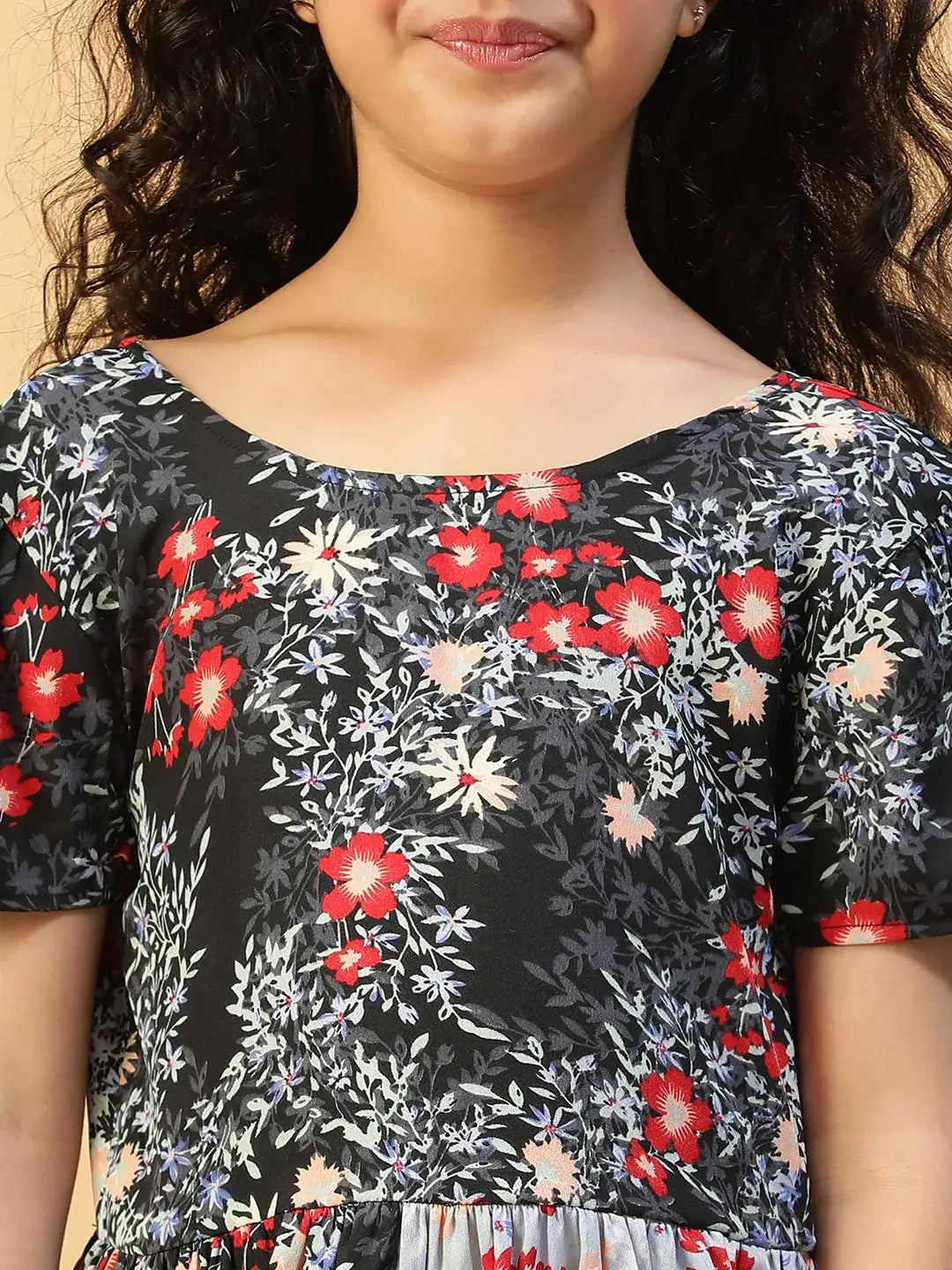 Kid Girl Multicolor Floral Print Dress
