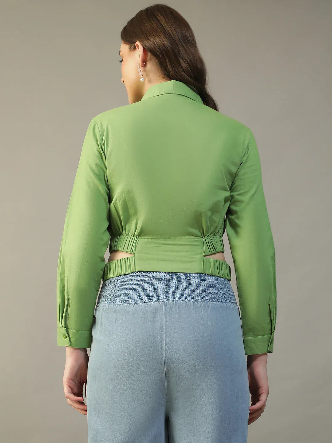 Green Women’s Shirt with Collar & Cut-Outs