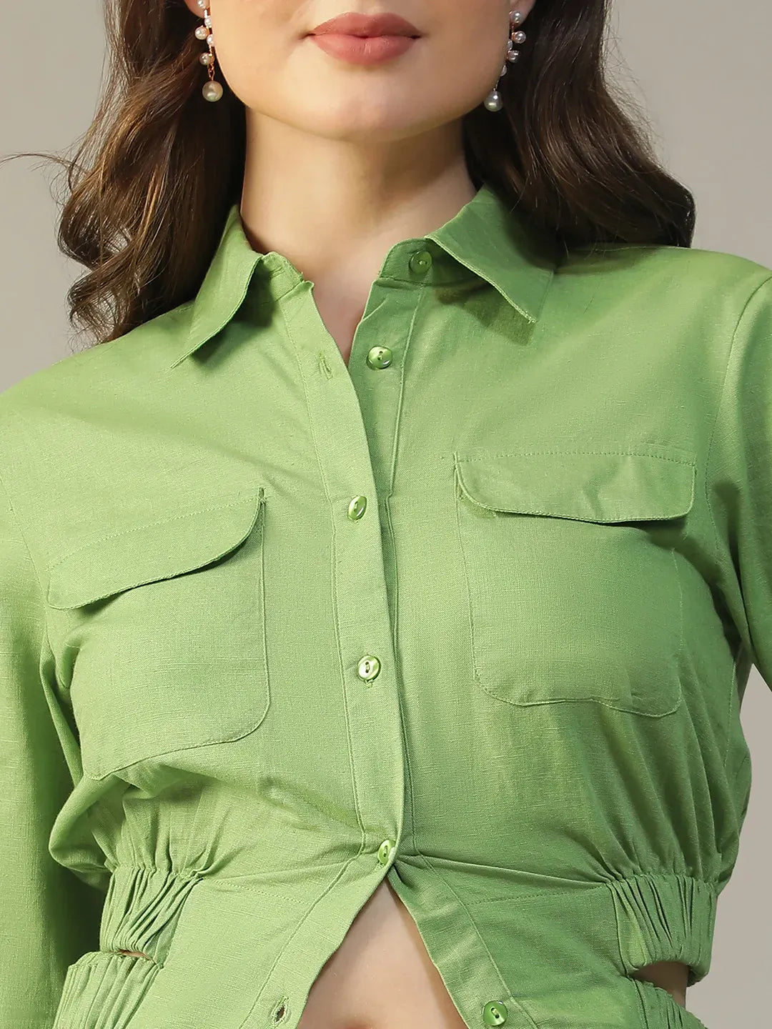Green Women’s Shirt with Collar & Cut-Outs