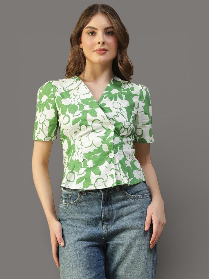 Green Floral Print Women’s Top