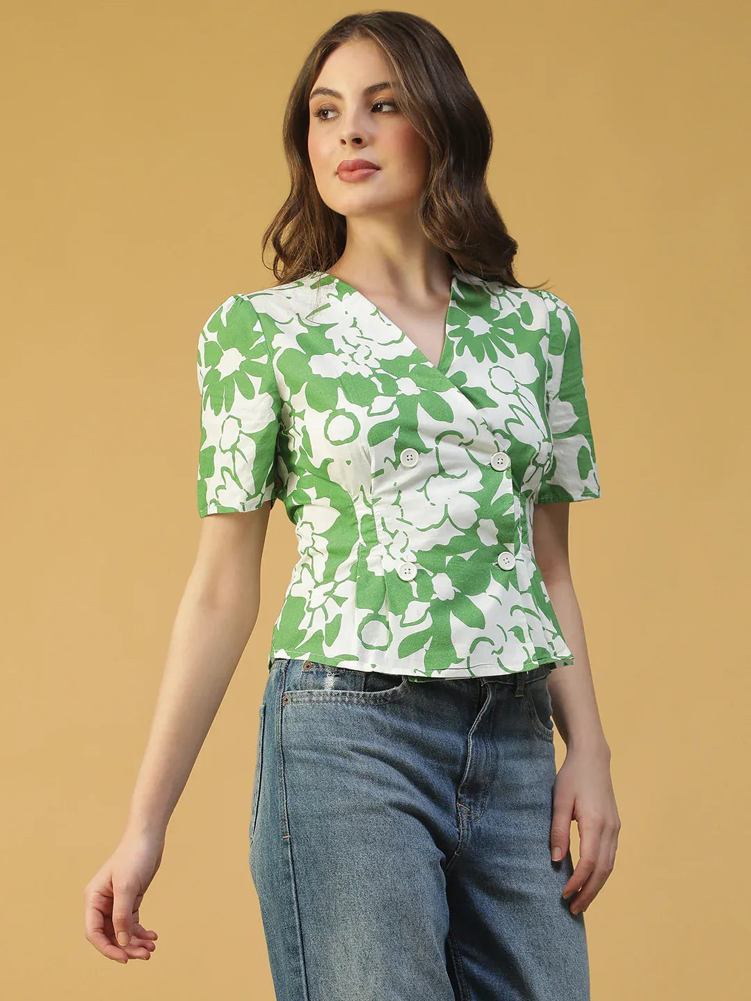 Green Floral Print Top