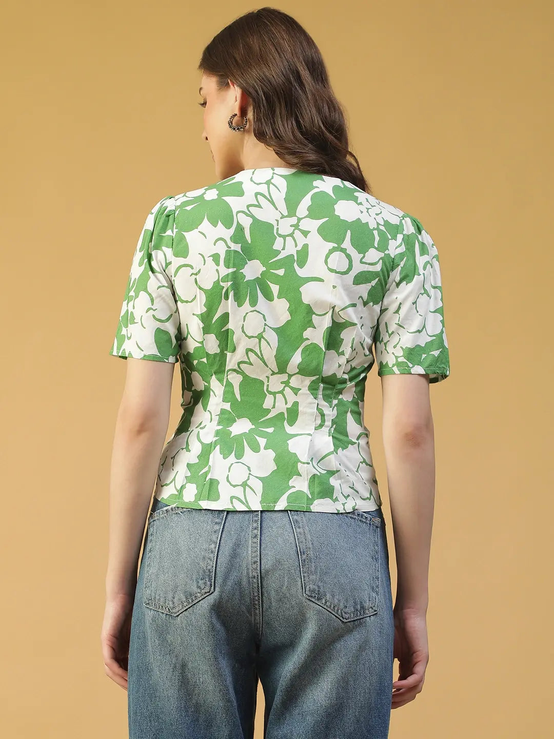 Green Floral Print Top
