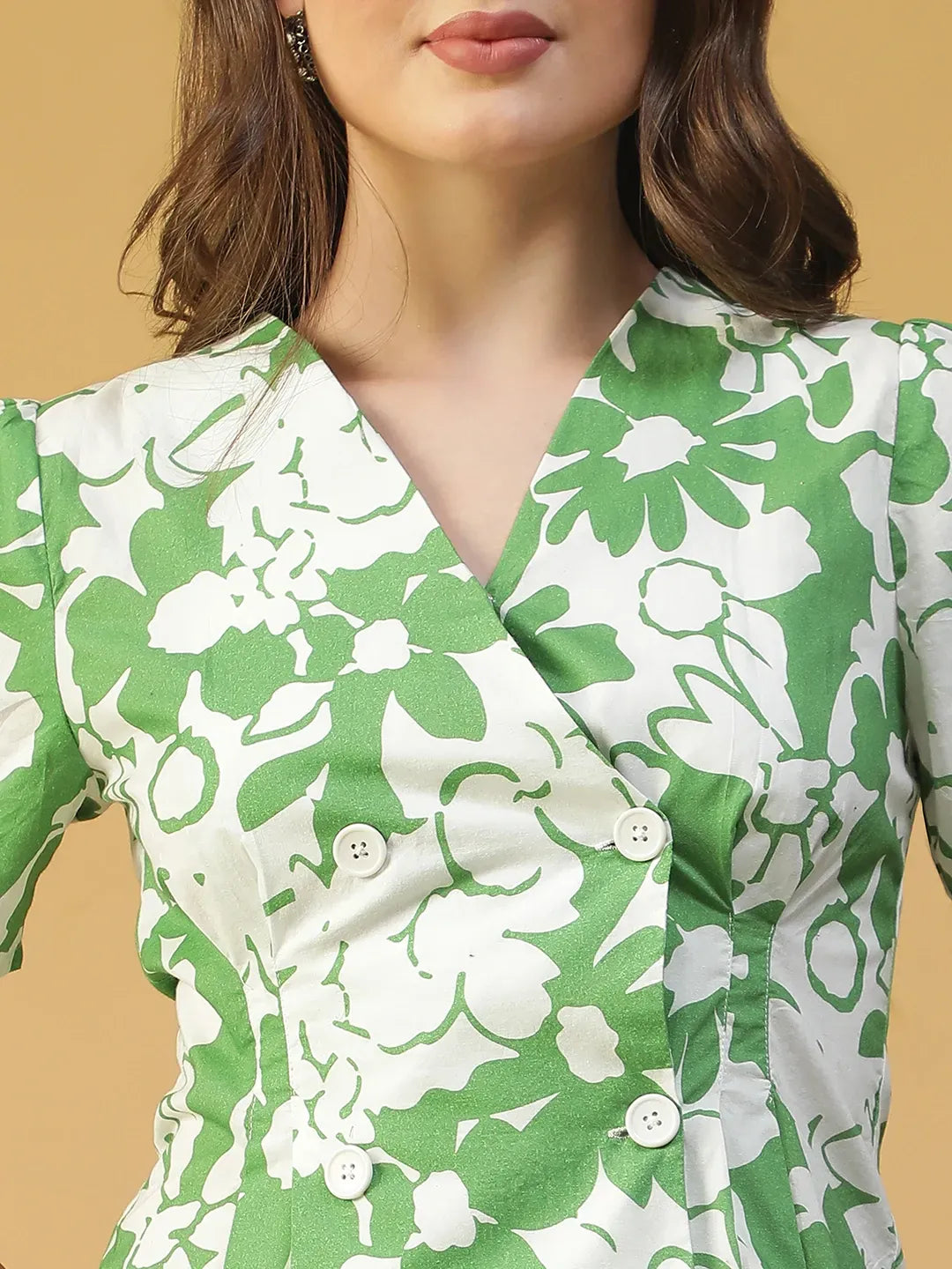 Green Floral Print Women’s Top